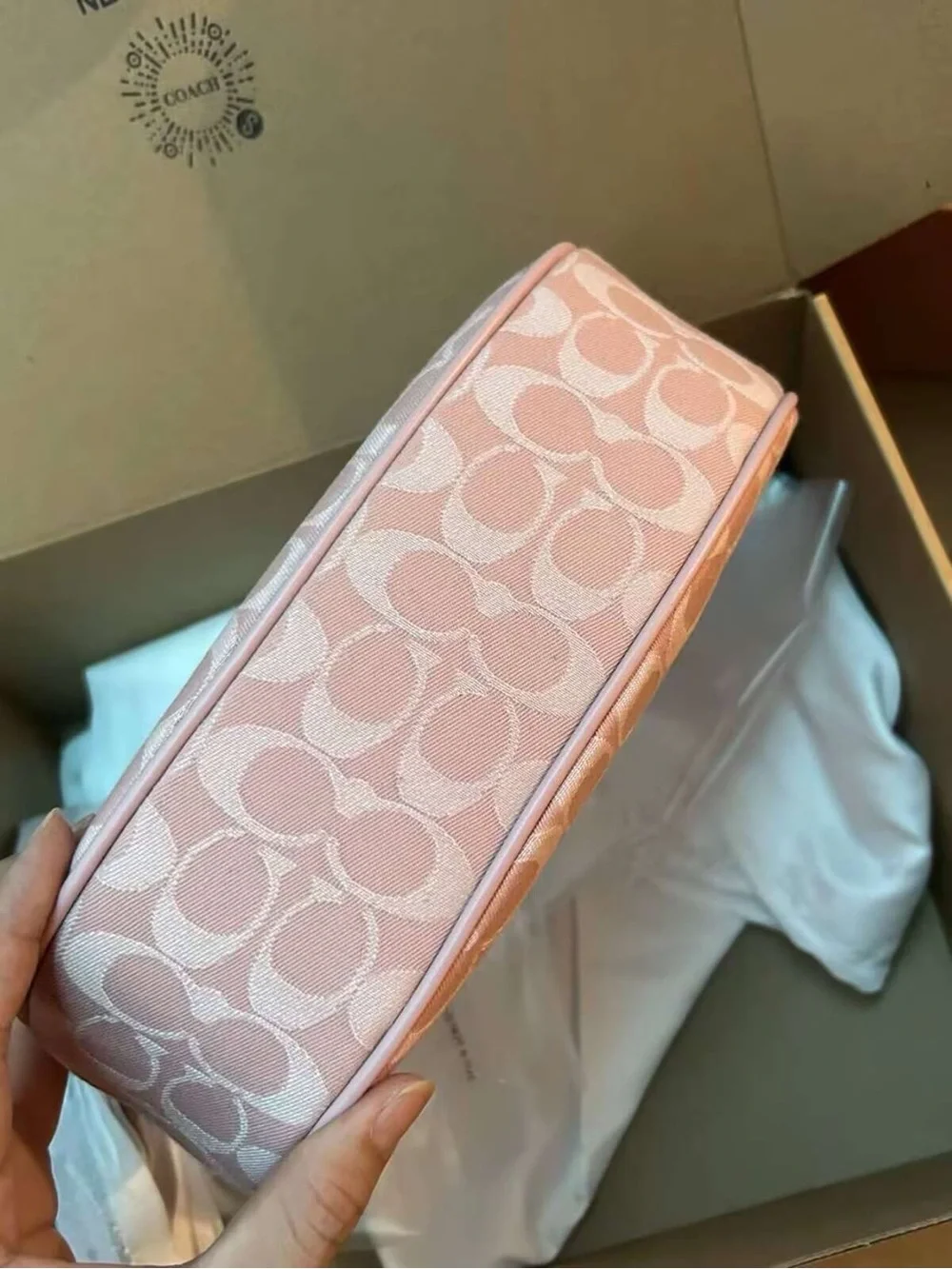 Coach Blush Pink Signature Jacquard Hobo